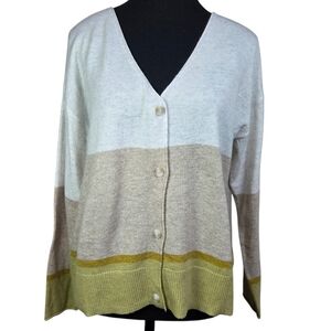Reitmans V-Neck Button Up Cashmere Blend Colorblock Cardigan Size Small